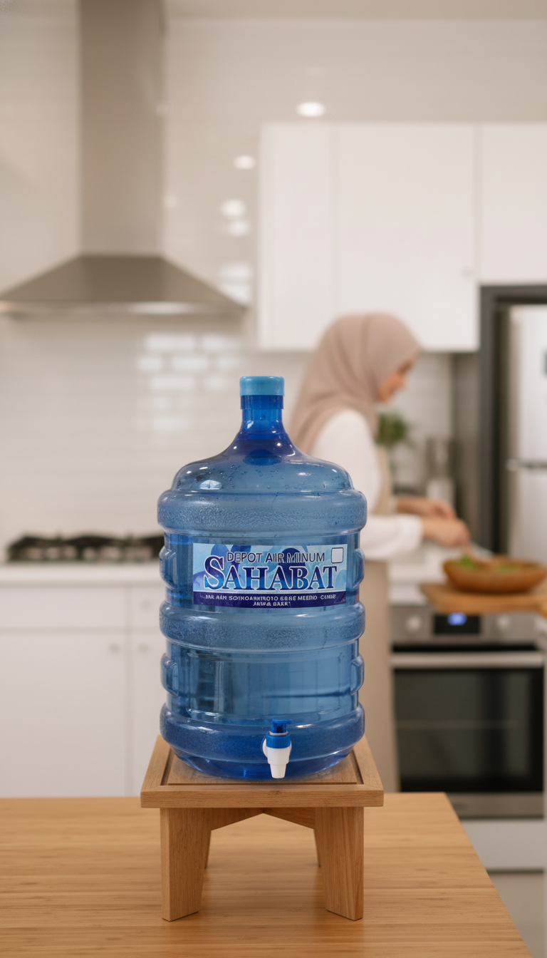 Sudut dapur estetik dengan galon air